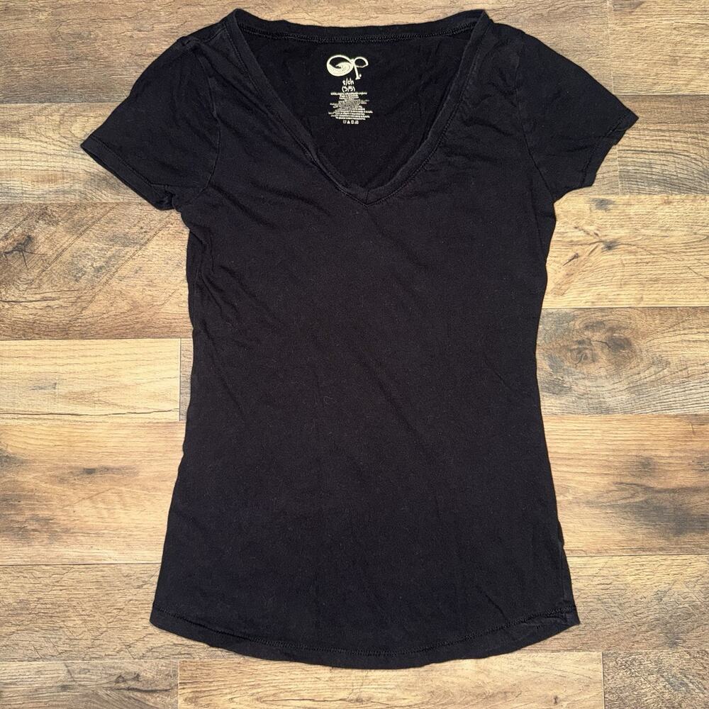 OP Women’s Size S(3-5) T-Shirt Black V-neck Short Sleeve Cap Sleeve